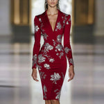 Load image into Gallery viewer, Woman Clothes Dresses 2025 Spring Floral Print Bodycon Elegant Evening Dress Autumn Long Sleeve Turn-down Collar Commute Dresses