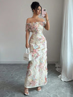 Load image into Gallery viewer, Women's Dresses Elegant and Romantic Ruffled Dress Ladies Sexy Off-the-Shoulder Fitted Mesh Floral Dress Party Gown for Female
