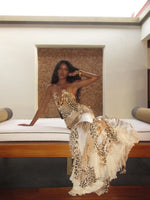 Load image into Gallery viewer, Women's Leopard Print Long Maxi Dress Halter Neck Plunge Front Tiered Ruffle Mermaid Skirt Elegant Party Cocktail Daily Gowns
