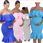 Load image into Gallery viewer, Maternity's Women Clothes Pregnancy Dresses Evening Solid Ruffles Off The Shoulder Maternity Dress Photography Summer Clothing