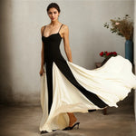 Load image into Gallery viewer, Women Evening Dress Fashion Elegant Royal Sister Slim Black And White Contrast Color Strap Dress Sexy V-Neck High Waist Dresses