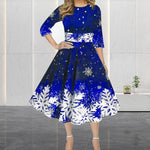 Load image into Gallery viewer, Winter Christmas Dresses Women Vintage Robe Swing Elegant Half Sleeve Casual Print Party Dress