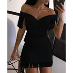 Load image into Gallery viewer, Women Evening Dresses Sexy Big V Neck One-shoulder Fringed Skirt Ladies Temperament Slim Dress Short Sleeve Club Dress Vestidos