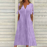 Load image into Gallery viewer, New women's dress, with slits and open V-neck, lace ruffles, elegant mid-length women's casual party dress