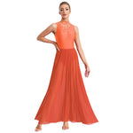 Load image into Gallery viewer, Women Lyrical Dance Dress Halter Glittery Rhinestones Patchwork Irregular Mesh Ruffled Hem Dress for Dance Classes Competition