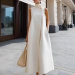 Load image into Gallery viewer, 2026 New Women's Summer Dresses White Elegant Commuter Long Dress Stand Collar Single Button Sleeveless Party Dresses for Women