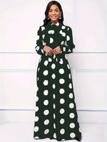 Load image into Gallery viewer, Casual Dresses Elegant Women Long Dress Sleeve Female Robe Bow Knot Polka Dots Girl's Vestidos Lady's Maxi Dresses