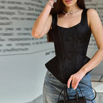 Load image into Gallery viewer, Women Top Floral Printed Spaghetti Strap Corset Top U-Neck Fishbone Boned Cinched Waist Irregular Hem Retro Vacation Camisole