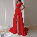 Load image into Gallery viewer, 2026 Women's Elegant Party Evening Dresses Sexy V-neck Ruffle Solid Mid Waist Temperament Maxi Dress Prom Dresses Vestidos Femme