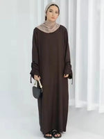 Load image into Gallery viewer, Eid Islamic Modest Dress for Women Abaya Lace-up Sleeve Morocco Casual Ramadan Vestidos Prayer Kaftan Dubai Muslim Long Robe