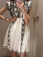 Load image into Gallery viewer, Women's Dress 2026 Summer New Black and White Color-Block Sleeveless Embroidered Short Dress Casual Vacation Elegant and Stylish