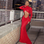Load image into Gallery viewer, Party Dresses For Women Fashion Sexy Streetwear Solid Hollow Out Turtleneck Full Sleeves Slim Elegant Long Vestidos Robes Female