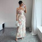 Load image into Gallery viewer, Women's Dresses Elegant and Romantic Ruffled Dress Ladies Sexy Off-the-Shoulder Fitted Mesh Floral Dress Party Gown for Female