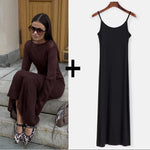 Load image into Gallery viewer, Sweet Pink Mohair Knitted Dress+Vests Dress Women New O-neck Casual Long Sleeve Dresses Suspenders Chic Vintage Two-piece Suit