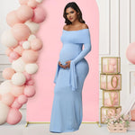 Load image into Gallery viewer, Women Maternity Dresses For Photoshoot Sexy Off Shoulder Long Sleeve Bodycon Pregnancy Baby Shower Maxi Gown