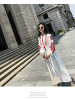 Load image into Gallery viewer, Women Autumn Dresses Bohemian Embroidered Flower O-Neck Lantern Sleeve High Waist Pleated Dress All-match Female Vestidos PL393