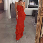 Load image into Gallery viewer, Womens Dresses 2024 Summer Fashion Temperament Solid Color Sexy Bandeau Sleeveless Slim Fit Shirred Ruffle Layered Long Dress