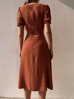 Load image into Gallery viewer, Elegant Dresses Women Summer Sexy Dress 2024 New V-Neck Single Breasted Short Puff Sleeves Solid High Waist Hem Split Midi Dress