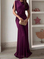 Load image into Gallery viewer, Casual O-neck Draped Gowns Dress Elegant Hight Waist Slim Fit Evening Dress Vestidos Women Fashion Temperament Solid Long Dress