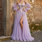 Load image into Gallery viewer, Women's A-line Evening Dresses Floor-length Off The Shoulder Full Sleeve Prom Dresses Fashion Flowers Draped Customized Gowns