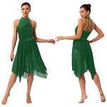 Load image into Gallery viewer, Womens Gymnastics Lyrical Ballet Dance Glittery Rhinestone Dress Ruched Backless Leotard Dresses Contemporary Dance Costumes
