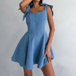 Load image into Gallery viewer, Denim Dress for Women Sexy Adult Clothing Fashionable Hot Girl Collar Bow Tied Strap Skirt Waist Dress Hight Street Style Summer