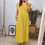 Load image into Gallery viewer, Women's Sleeveless Dress, Mid-Length Pleated Solid-Colour Round Neck Loose-Fit Casual Long Dress for Everyday Commuting