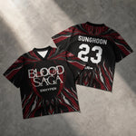 Load image into Gallery viewer, ENHYPEN NI-KI 10 Flame Mesh Jersey Tee Blood Saga Red Flame Full Print V Neck Oversized Kpop Fan Concert Breathable Street Top