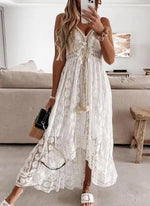 Load image into Gallery viewer, Women's Dress White Hollow Out Cotton Sundress Lace Sleeveless Long Splicing Summer Party Elegant Evening Woman Skirt Clothing