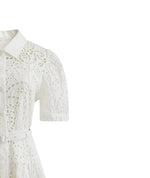 Load image into Gallery viewer, Women's white embroidered dress with short sleeves and waist for office ladies, elegant shirt dress