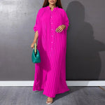 Load image into Gallery viewer, Women Eid Muslim Dresses Stand Collar Single Breasted Dubai Arab Vestidos Ramadan Casual Loose Kaftan Dress Solid Pleated