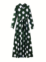 Load image into Gallery viewer, Casual Dresses Elegant Women Long Dress Sleeve Female Robe Bow Knot Polka Dots Girl's Vestidos Lady's Maxi Dresses