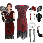 Load image into Gallery viewer, 1920s Dresses for Women Flapper Dress Lace Fan Feather Headband Sequins Beads Fringes 20s Accessories Vintage Mafia Costume