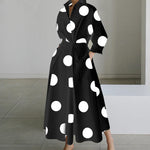 Load image into Gallery viewer, Fashion Dress Women Spring New Long Sleeve Turn-down Collar High Waist Print Button Elegant Big Hem Loose Commute Female Dress