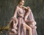 Load image into Gallery viewer, Long Bathrobe for Women Robe Sweep Train Lingerie Nightgown Pajamas Dressing Gown Luxury Feather Gowns Housecoat Tulle Nightwear