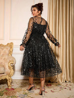 Load image into Gallery viewer, Sophisticated Dinner Dress with Sheer Sleeves and Sparkling Details for Galas