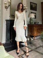 Load image into Gallery viewer, Dresses 2025 Woman Ruffled Dress Knitted Bodycon simple Style Solid Color Temperament Elegant Commuting All-match Casual Trendy