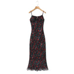 Load image into Gallery viewer, Midi dresses for women 2025 Summer bodycon dresses sexy vintage clothes dress elegant black dress front tie vintage floral dress