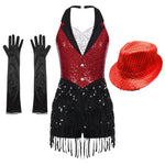 Load image into Gallery viewer, Women Modern Dance Dress Performance Costume Shiny Sequins Sleeveless Latin Jazz Tango Salsa Dance Leotard Bodysuit Dress Outfit