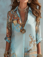Load image into Gallery viewer, Elegant Shirt Dress for Women Chiffon Digital Print Turndown Collar Single-breasted Dresses Flowy Casual Boho Summer Clothing