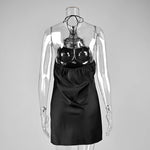 Load image into Gallery viewer, Linad Sexy High Waist Lace Mini Halter Dress Women 2026 Summer Black Satin Slim Party Dresses Elegant Silk Pencil Dress Female