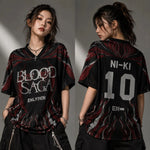 Load image into Gallery viewer, ENHYPEN NI-KI 10 Flame Mesh Jersey Tee Blood Saga Red Flame Full Print V Neck Oversized Kpop Fan Concert Breathable Street Top