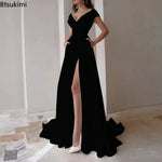 Load image into Gallery viewer, 2026 Women's Elegant Party Evening Dresses Sexy V-neck Ruffle Solid Mid Waist Temperament Maxi Dress Prom Dresses Vestidos Femme