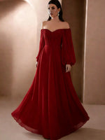 Load image into Gallery viewer, Dresses For Woman Elegant vestidos Solid Color Slim Robe Evening Dress Sexy One Line Neck Simple Style Long Sleeves Simple Style