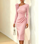 Load image into Gallery viewer, Banquet Dress for Women Elegant Sweet 3D Flower Ruched Bodycon Midi Robe Female Party Prom Vestidos Evening Gown Lady