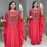 Load image into Gallery viewer, Muslim Dress for Women Loose Batwing Sleeved Beaded Long Abaya Dress Kaftan Abayas Islamic Robe Two Piece Set