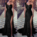 Load image into Gallery viewer, 2026 Women's Wedding Party Dress Evening Elegant Sexy Deep V Neck One Shoulder Sleeveless Sequined Long Maxi Dresses For Women