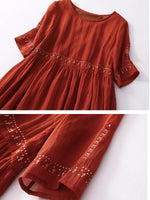 Load image into Gallery viewer, Summer New Dresses for Women LOOSE Embroidery Vintage Dress Streetwear Long Dresses Women Clothing Robe O-Neck White Dress
