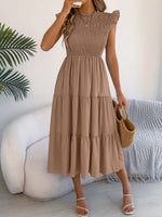 Load image into Gallery viewer, Spring Summer Elegant Ruffled Dresses for Women 2026 Casual Vacation Solid Color Round Neck Sleeveless Long Dress Blue Green