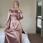 Load image into Gallery viewer, Ramadan Arabic Muslim Women Modest Dress Elegant Dubai Satin Abaya Islamic Party Clothing Holiday Travel Outfit 2025 Turkey Robe